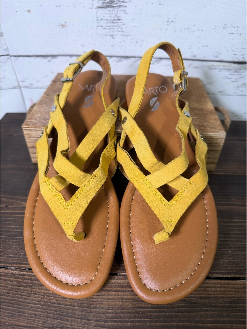 Franco Sarto Gretchen Yellow Leather Sandals Women's Size 7.5M